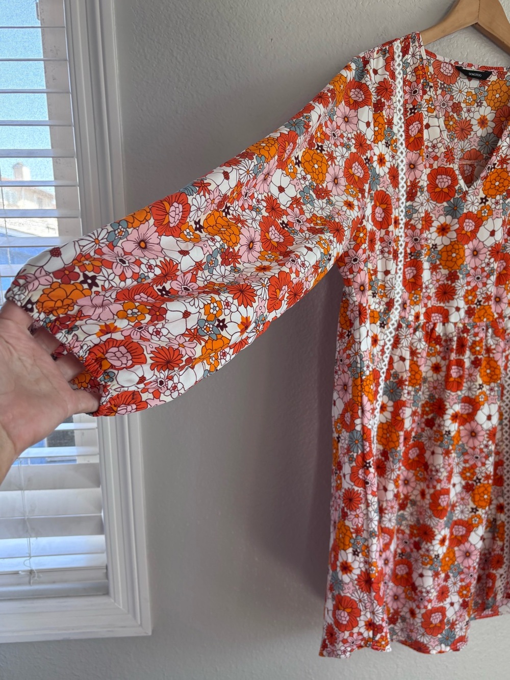 Boho Floral V-Neck Prairie Mini Dress Indie Cottagecore XL - Picture 10 of 13